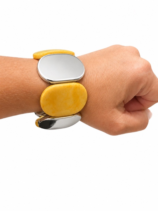 Jewelry - Yellow Acrylic & Mirrored Stretch Bracelet Modern Statement Fashion Jewelry